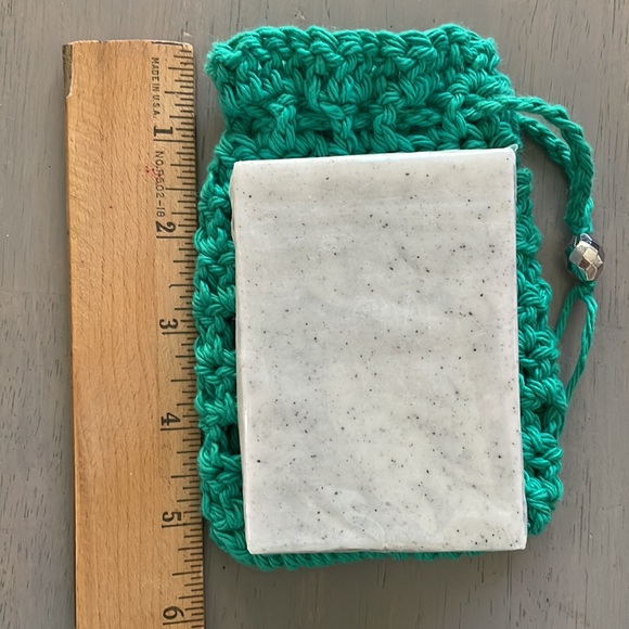 Soap Saver Soap Bag with Beaded Pull String 100% Cotton Hand Crocheted By Seller - Picture 7 of 12